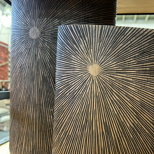 Sun Carved Wood Vase Lg