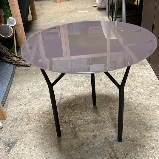 Black Side Table with Purple Glass Top