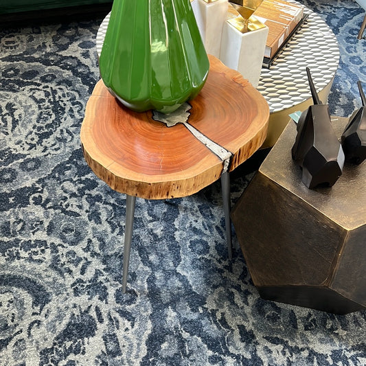 Wood trunk table silver