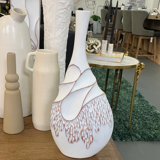 White vase with etching