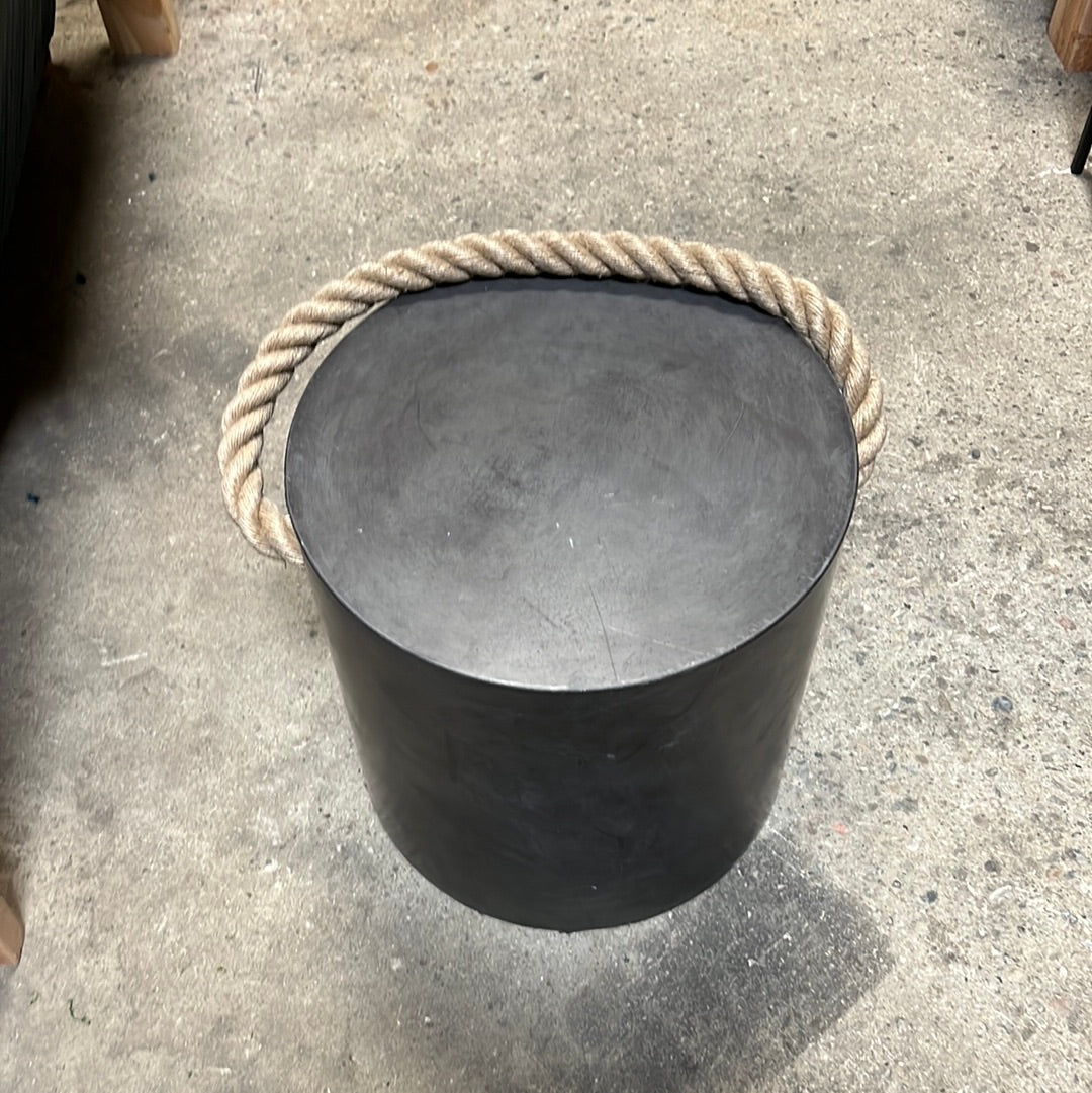 Black Round Metal Side Table With Rope
