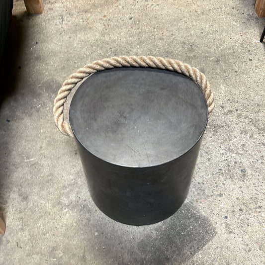 Black Round Metal Side Table With Rope