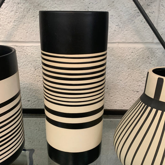 Black and white striped vase
