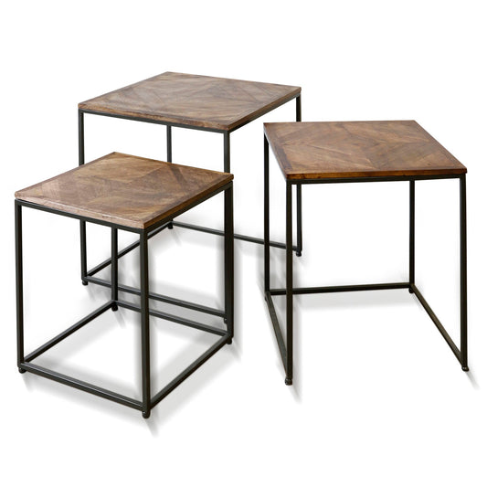 Dark Wood & Iron Nesting Side Tables (Set of 3)