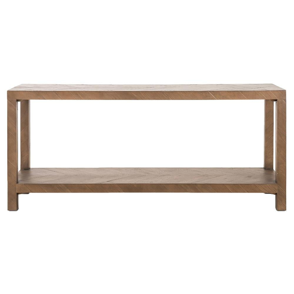 Ingmar Rustic Matte Brown Oak Wood Herringbone Patterned 2 Tier Console Table