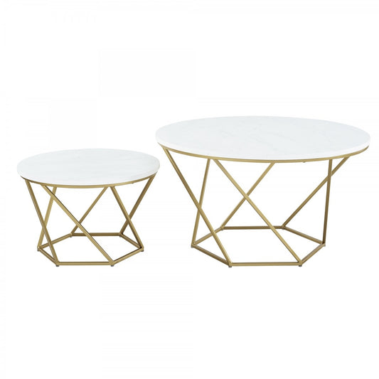 Geometric Nesting Coffee Tables - White Marble/Gold